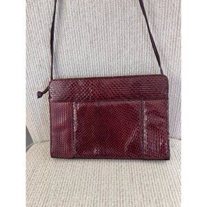 VTG Cuero Vaca Burgundy Red Leather Snakeskin Shoulder Bag Clutch Purse